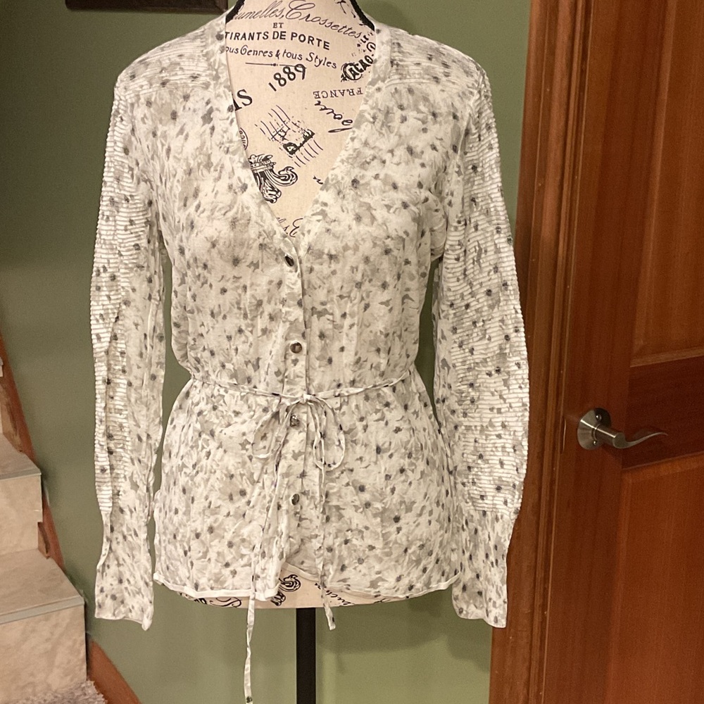 Simply Vera Vera Wang Floral Button-Down Shirt - Gray, Size L